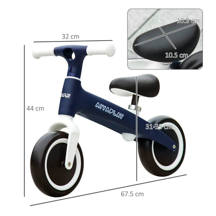 Baby Balance Bike with Adjustable Seat and Wide Wheels in Blue - Little and Giant Explorers AIYAPLAY