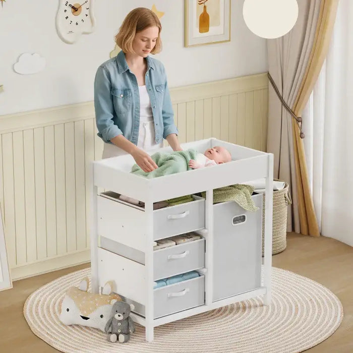 Baby Changing Table – White | 2.5cm Padded Mat with 4 Storage Drawers AIYAPLAY - Little and Giant Explorers AIYAPLAY