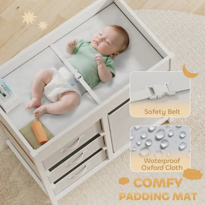 Baby Changing Table – White | 2.5cm Padded Mat with 4 Storage Drawers AIYAPLAY - Little and Giant Explorers AIYAPLAY