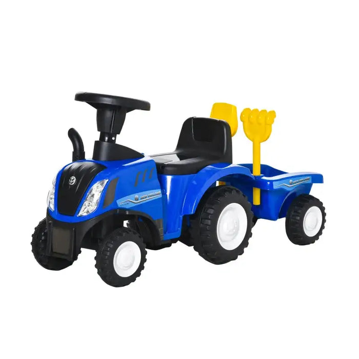 Baby Ride-On Tractor Walker and Stroller – Blue | Foot-to-Floor Car with Fork and Shovel HOMCOM - Little and Giant Explorers HOMCOM