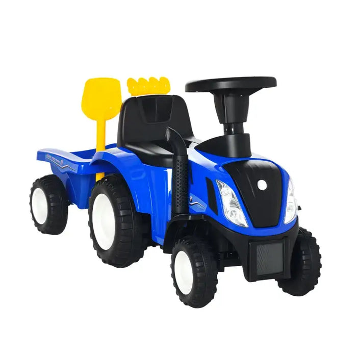 Baby Ride-On Tractor Walker and Stroller – Blue | Foot-to-Floor Car with Fork and Shovel HOMCOM - Little and Giant Explorers HOMCOM
