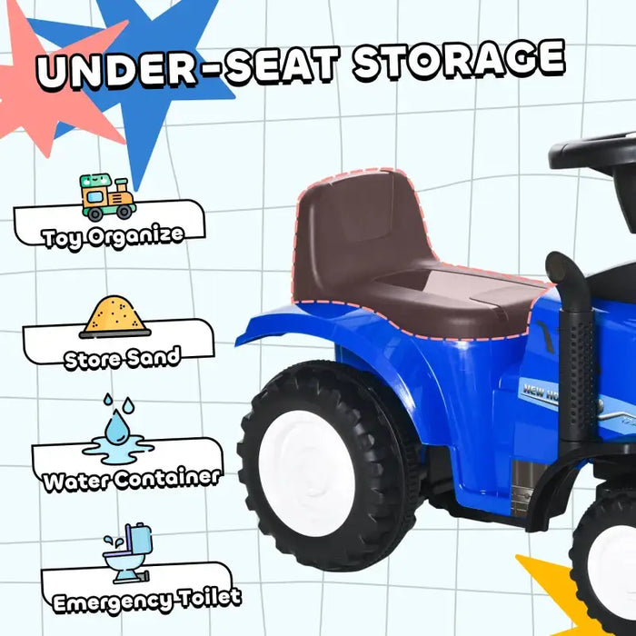 Baby Ride-On Tractor Walker and Stroller – Blue | Foot-to-Floor Car with Fork and Shovel HOMCOM - Little and Giant Explorers HOMCOM