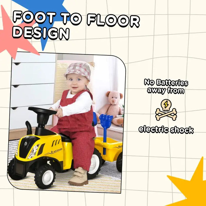 Baby Ride-On Tractor Walker and Stroller – Yellow | Foot-to-Floor Car with Fork and Shovel HOMCOM - Little and Giant Explorers HOMCOM