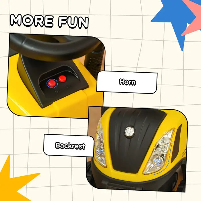 Baby Ride-On Tractor Walker and Stroller – Yellow | Foot-to-Floor Car with Fork and Shovel HOMCOM - Little and Giant Explorers HOMCOM