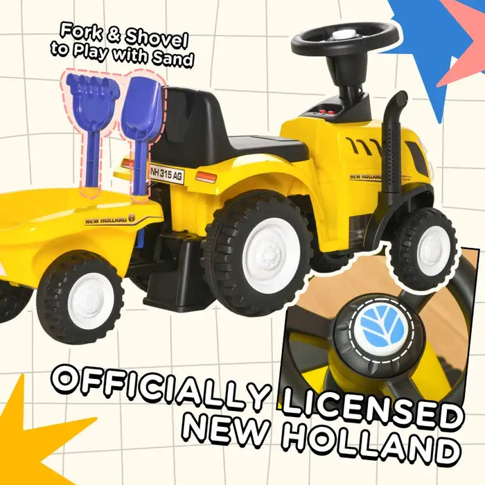 Baby Ride-On Tractor Walker and Stroller – Yellow | Foot-to-Floor Car with Fork and Shovel HOMCOM - Little and Giant Explorers HOMCOM