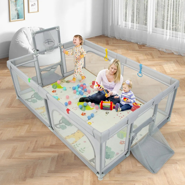 Large Multi-Activity Baby Playpen with Sports Centre in Light Grey