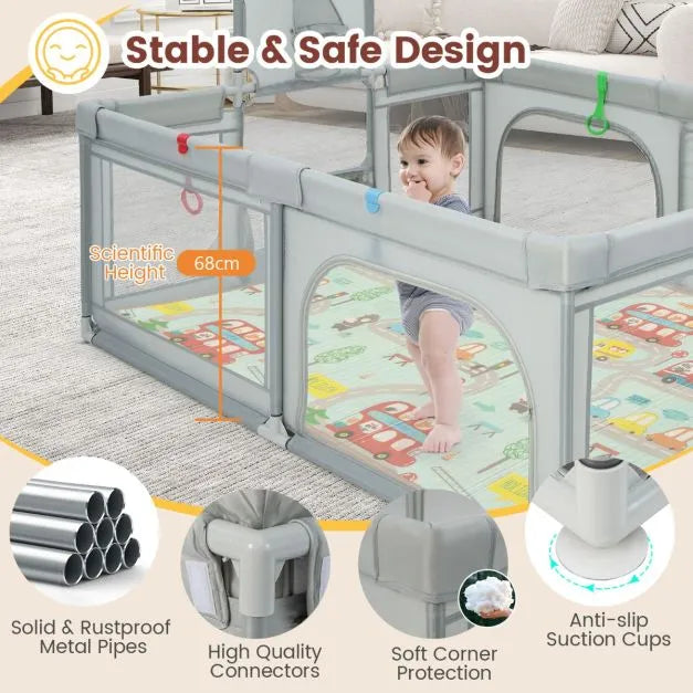 Large Multi-Activity Baby Playpen with Sports Centre in Light Grey