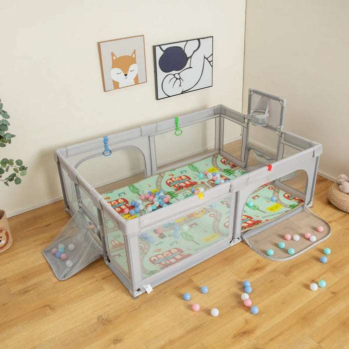 Large Multi-Activity Baby Playpen with Sports Centre in Light Grey