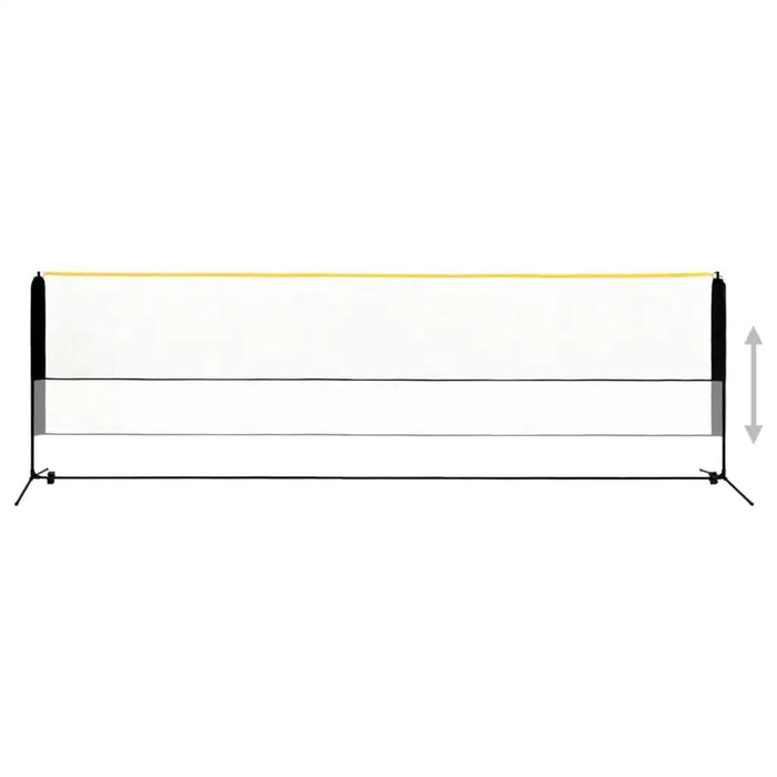 Adjustable height badminton net with steel frame and multi-sport design on white background