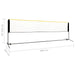 Height adjustable steel frame badminton net with white mesh and dimensions shown