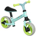 Aiyaplay balance bike for toddlers, light blue frame, green EVA wheels, adjustable seat