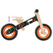 Orange and black kids balance bike with lightweight plywood frame, adjustable seat and handlebar