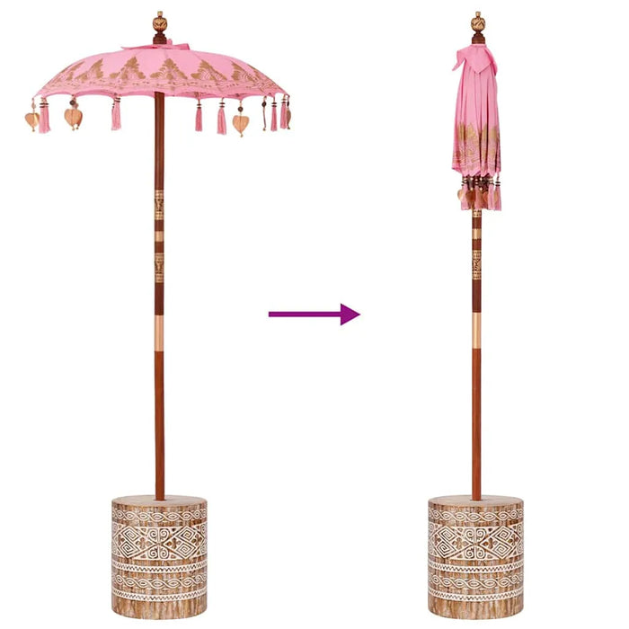 Balinese Garden Patio Umbrella with Base - Pink and Brown | 250cm - Frame UV-Resistant VIDAXL - Little and Giant Explorers vidaXL