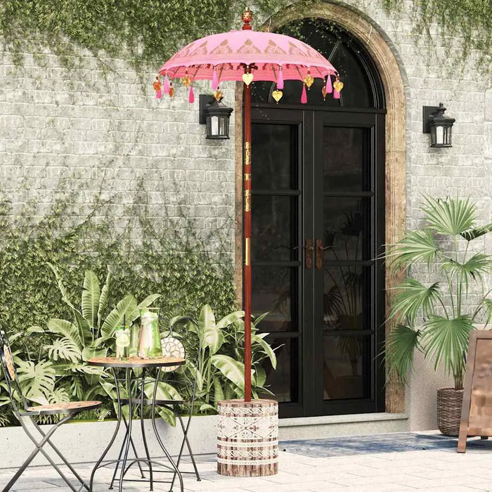 Balinese Garden Patio Umbrella with Base - Pink and Brown | 250cm - Frame UV-Resistant VIDAXL - Little and Giant Explorers vidaXL