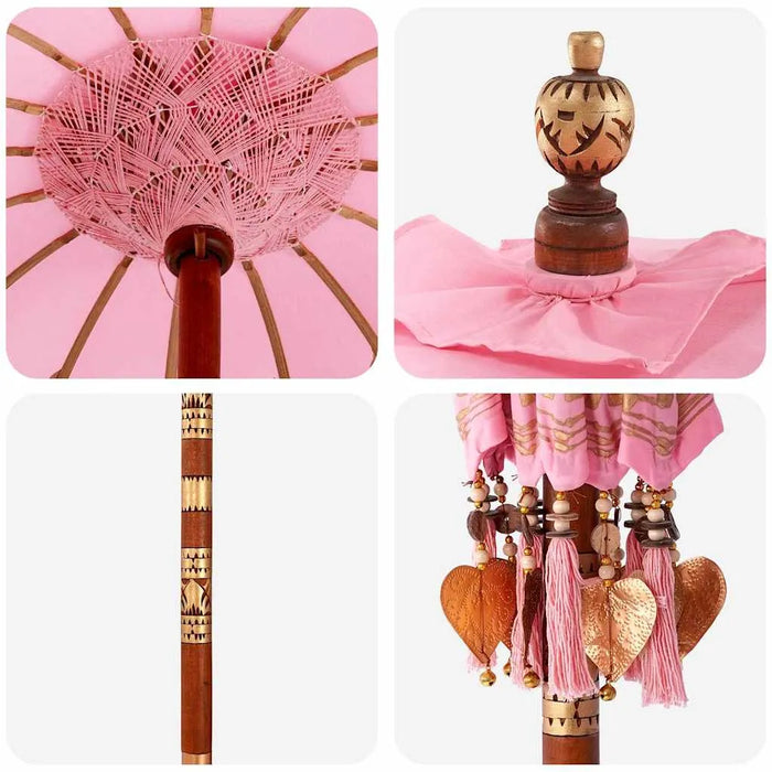 Balinese Garden Patio Umbrella with Base - Pink and Brown | 250cm - Frame UV-Resistant VIDAXL - Little and Giant Explorers vidaXL