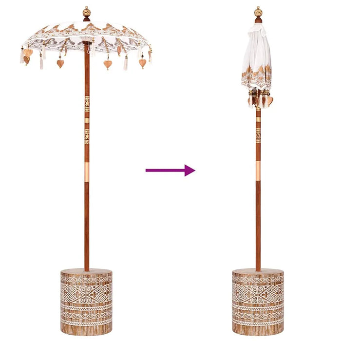 Balinese Parasol - Cream | 95-100cm - Cotton Canopy Solid Wood Frame with Base VIDAXL - Little and Giant Explorers vidaXL