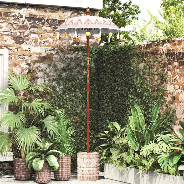Balinese Parasol - Cream | 95-100cm - Cotton Canopy Solid Wood Frame with Base VIDAXL - Little and Giant Explorers vidaXL