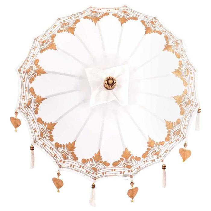 Balinese Parasol - Cream | 95-100cm - Cotton Canopy Solid Wood Frame with Base VIDAXL - Little and Giant Explorers vidaXL