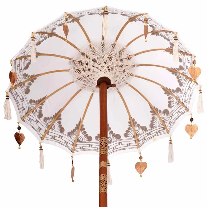 Balinese Parasol - Cream | 95-100cm - Cotton Canopy Solid Wood Frame with Base VIDAXL - Little and Giant Explorers vidaXL