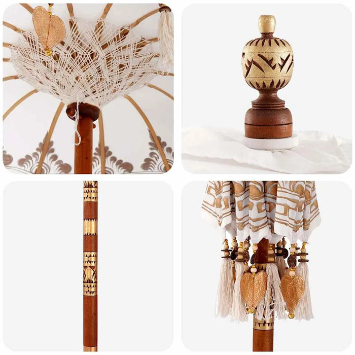Balinese Parasol - Cream | 95-100cm - Cotton Canopy Solid Wood Frame with Base VIDAXL - Little and Giant Explorers vidaXL