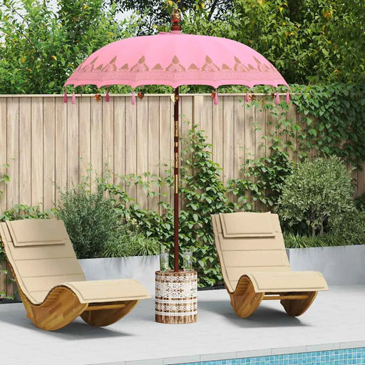 Balinese Parasol - Pink | 180-190cm - Cotton Canopy Solid Wood Frame with Base VIDAXL - Little and Giant Explorers vidaXL