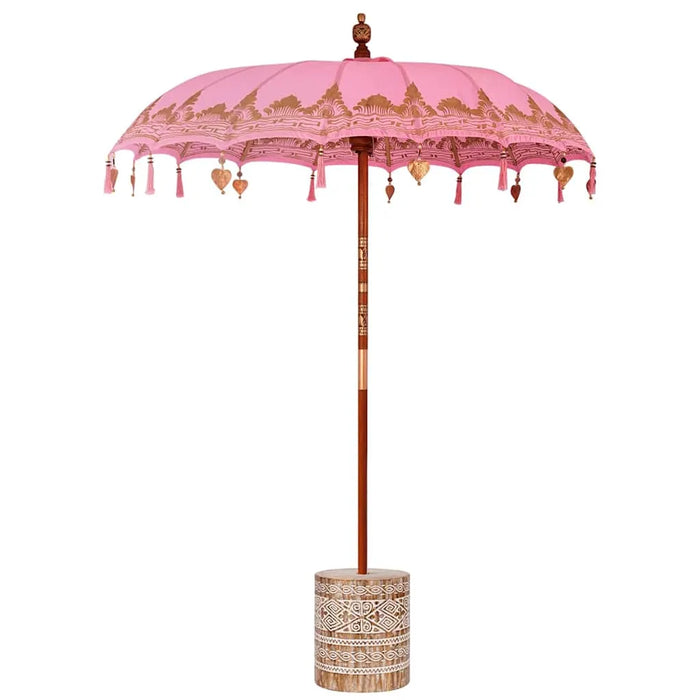Balinese Parasol - Pink | 180-190cm - Cotton Canopy Solid Wood Frame with Base VIDAXL - Little and Giant Explorers vidaXL