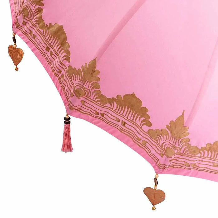 Balinese Parasol - Pink | 180-190cm - Cotton Canopy Solid Wood Frame with Base VIDAXL - Little and Giant Explorers vidaXL