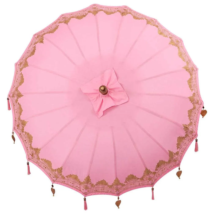 Balinese Parasol - Pink | 180-190cm - Cotton Canopy Solid Wood Frame with Base VIDAXL - Little and Giant Explorers vidaXL