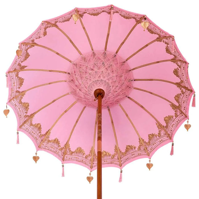 Balinese Parasol - Pink | 180-190cm - Cotton Canopy Solid Wood Frame with Base VIDAXL - Little and Giant Explorers vidaXL