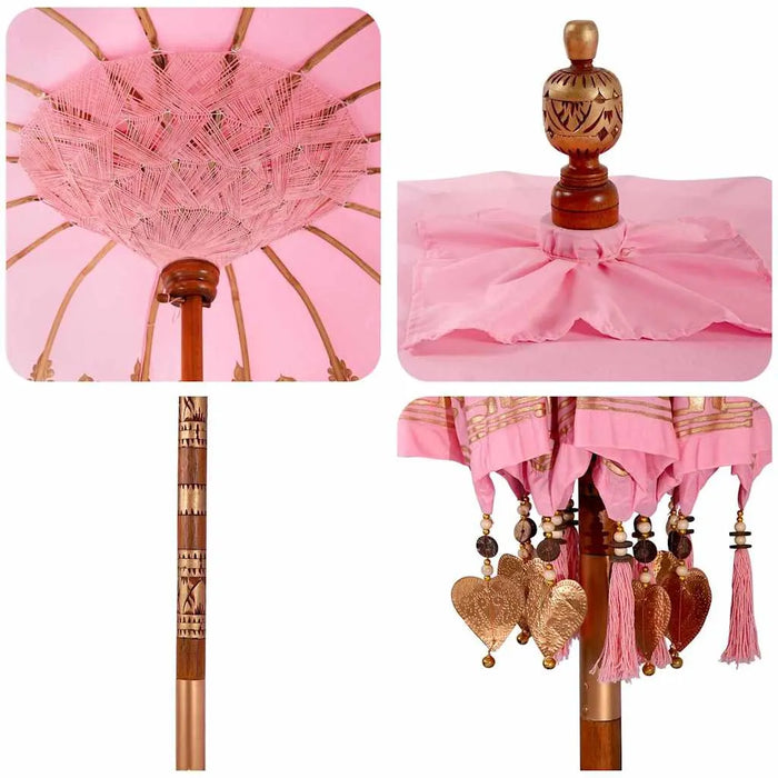Balinese Parasol - Pink | 180-190cm - Cotton Canopy Solid Wood Frame with Base VIDAXL - Little and Giant Explorers vidaXL