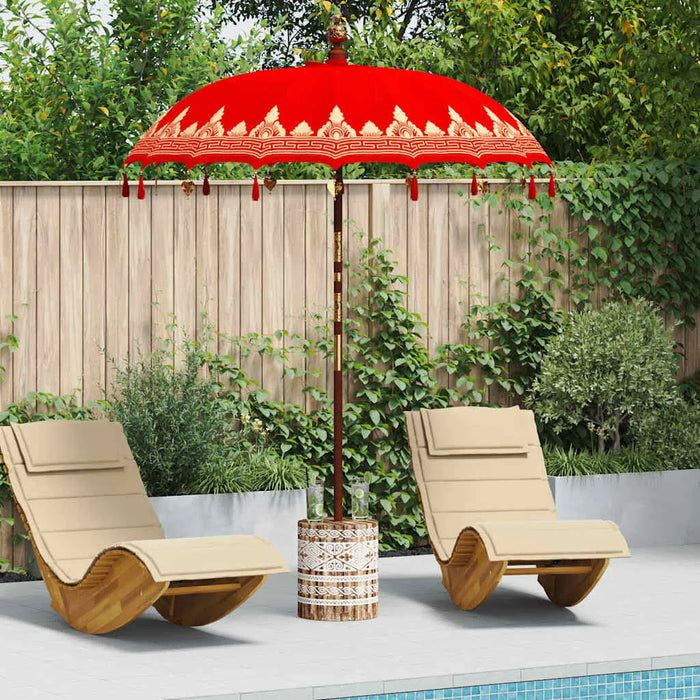 Balinese Parasol - Red | 180-190cm - Cotton Canopy Solid Wood Frame with Base VIDAXL - Little and Giant Explorers vidaXL