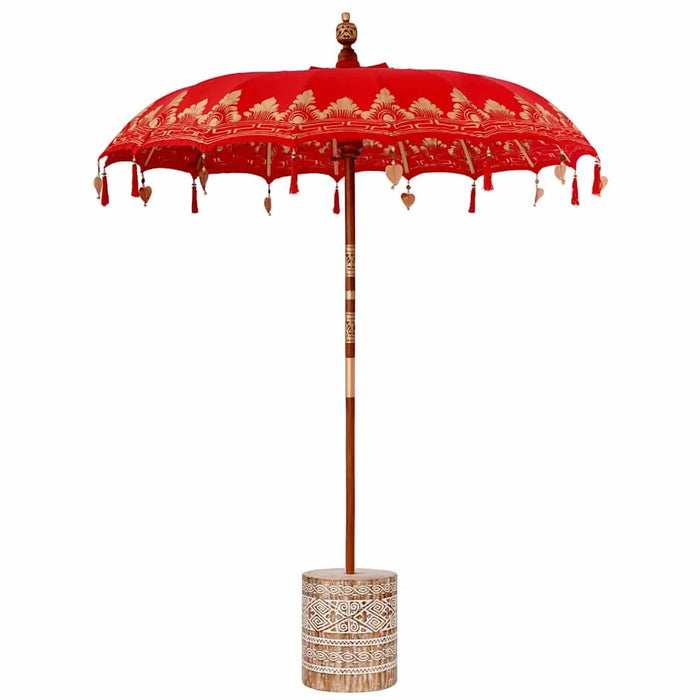 Balinese Parasol - Red | 180-190cm - Cotton Canopy Solid Wood Frame with Base VIDAXL - Little and Giant Explorers vidaXL
