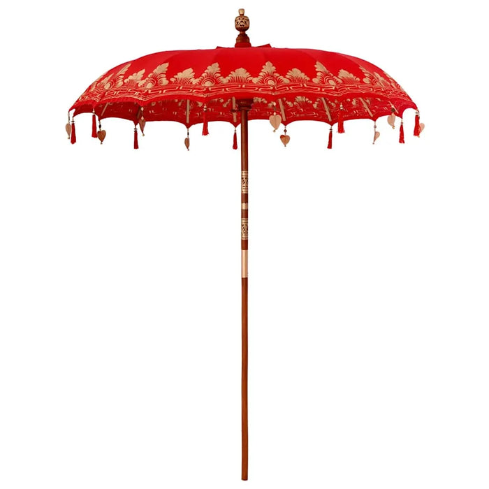 Balinese Parasol - Red | 180-190cm - Cotton Canopy Solid Wood Frame with Base VIDAXL - Little and Giant Explorers vidaXL
