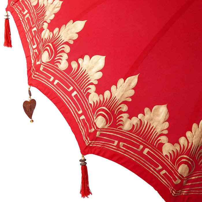 Balinese Parasol - Red | 180-190cm - Cotton Canopy Solid Wood Frame with Base VIDAXL - Little and Giant Explorers vidaXL