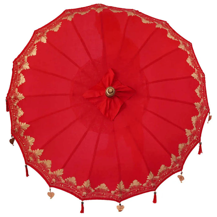 Balinese Parasol - Red | 180-190cm - Cotton Canopy Solid Wood Frame with Base VIDAXL - Little and Giant Explorers vidaXL
