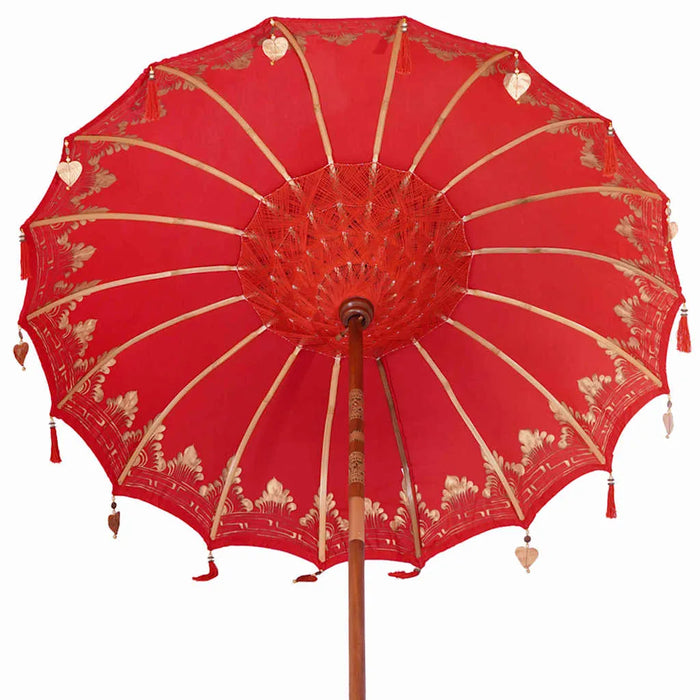 Balinese Parasol - Red | 180-190cm - Cotton Canopy Solid Wood Frame with Base VIDAXL - Little and Giant Explorers vidaXL