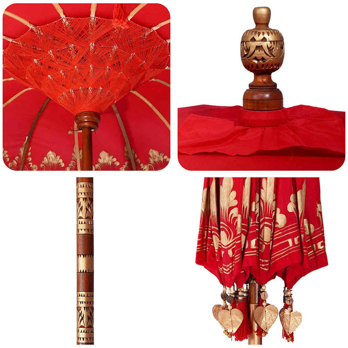 Balinese Parasol - Red | 180-190cm - Cotton Canopy Solid Wood Frame with Base VIDAXL - Little and Giant Explorers vidaXL