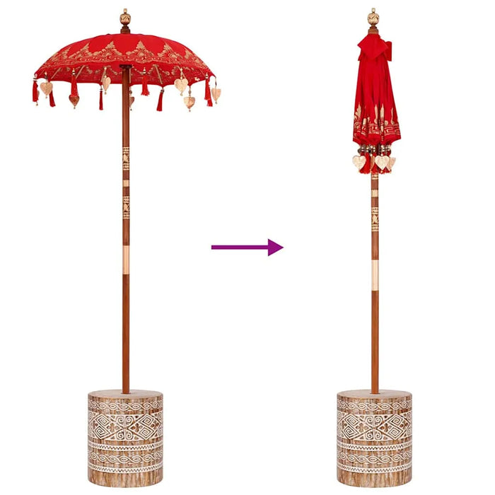 Balinese Parasol with Base - Red and Brown | 250cm - Wooden Frame UV-Resistant VIDAXL - Little and Giant Explorers vidaXL