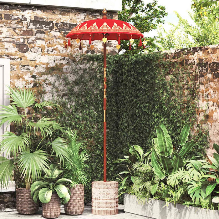 Balinese Parasol with Base - Red and Brown | 250cm - Wooden Frame UV-Resistant VIDAXL - Little and Giant Explorers vidaXL