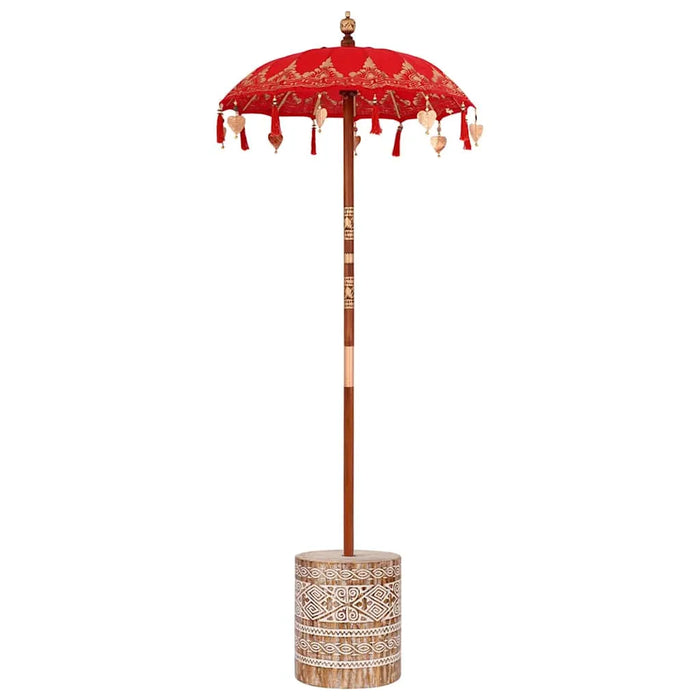Balinese Parasol with Base - Red and Brown | 250cm - Wooden Frame UV-Resistant VIDAXL - Little and Giant Explorers vidaXL