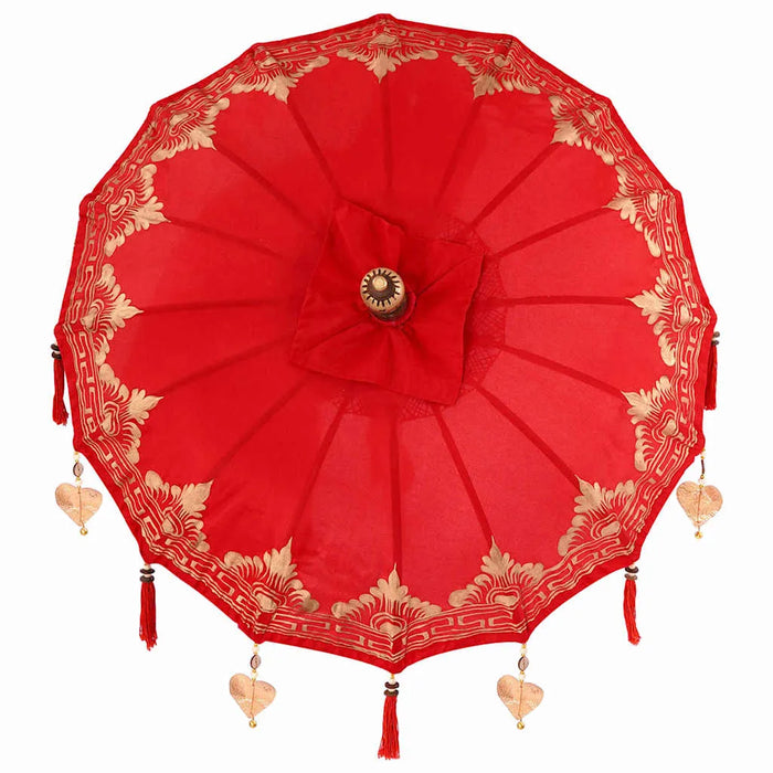 Balinese Parasol with Base - Red and Brown | 250cm - Wooden Frame UV-Resistant VIDAXL - Little and Giant Explorers vidaXL
