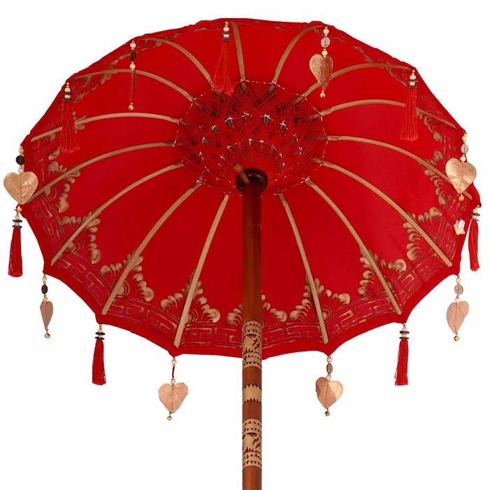 Balinese Parasol with Base - Red and Brown | 250cm - Wooden Frame UV-Resistant VIDAXL - Little and Giant Explorers vidaXL
