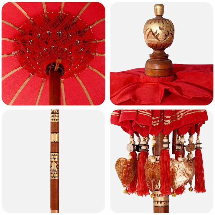Balinese Parasol with Base - Red and Brown | 250cm - Wooden Frame UV-Resistant VIDAXL - Little and Giant Explorers vidaXL