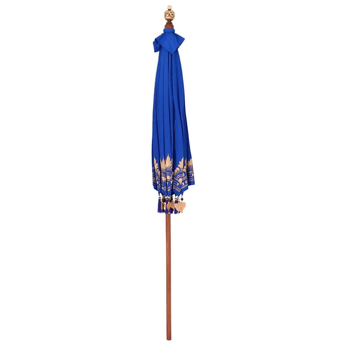Balinese Patio Umbrella – Blue Cotton and Wood | 220cm Canopy - Handmade Boho Design VIDAXL - Little and Giant Explorers vidaXL