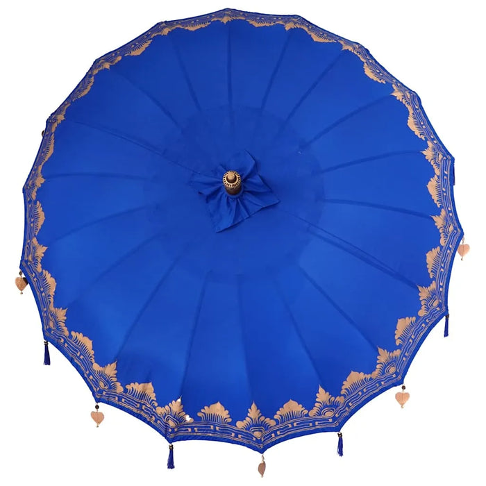 Balinese Patio Umbrella – Blue Cotton and Wood | 220cm Canopy - Handmade Boho Design VIDAXL - Little and Giant Explorers vidaXL
