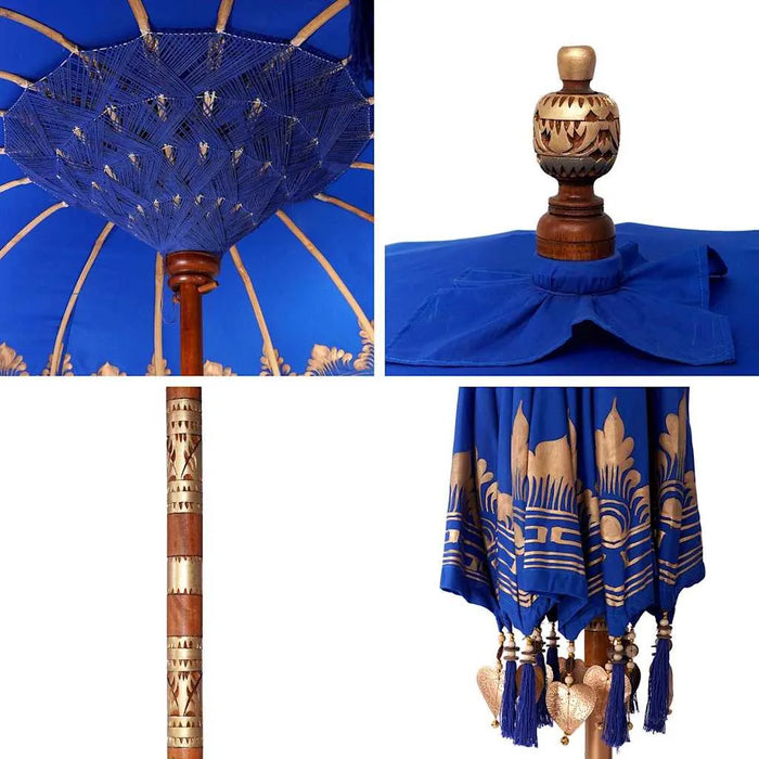 Balinese Patio Umbrella – Blue Cotton and Wood | 220cm Canopy - Handmade Boho Design VIDAXL - Little and Giant Explorers vidaXL