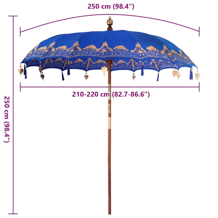 Balinese Patio Umbrella – Blue Cotton and Wood | 220cm Canopy - Handmade Boho Design VIDAXL - Little and Giant Explorers vidaXL