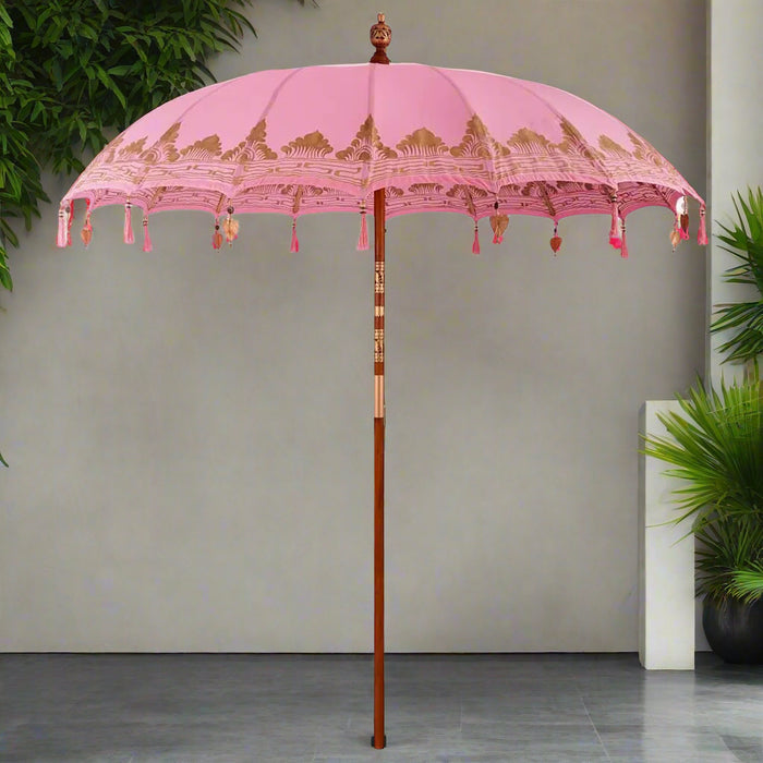Balinese Patio Umbrella – Pink Cotton and Wood | 215cm Canopy - Handmade Boho Style VIDAXL - Little and Giant Explorers vidaXL