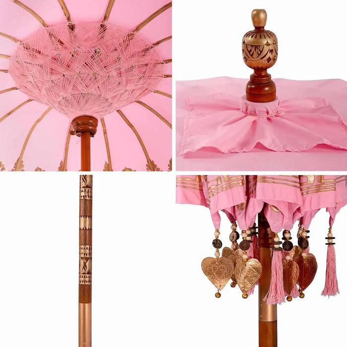 Balinese Patio Umbrella – Pink Cotton and Wood | 215cm Canopy - Handmade Boho Style VIDAXL - Little and Giant Explorers vidaXL