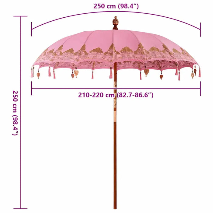 Balinese Patio Umbrella – Pink Cotton and Wood | 215cm Canopy - Handmade Boho Style VIDAXL - Little and Giant Explorers vidaXL